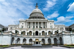 [ai] The United States Capitol building, featuring its iconic dome and neoclassical architecture, surrounded by a fountain and landscaped grounds under a blue sky with white clouds.